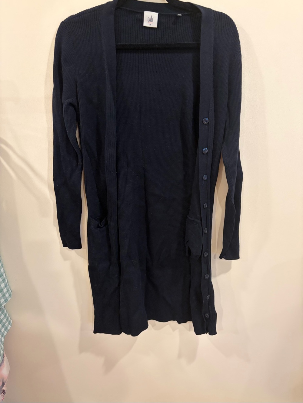 Cabi Long Black Ribbed Button-Front Cardigan Sweater Size M style#5450
